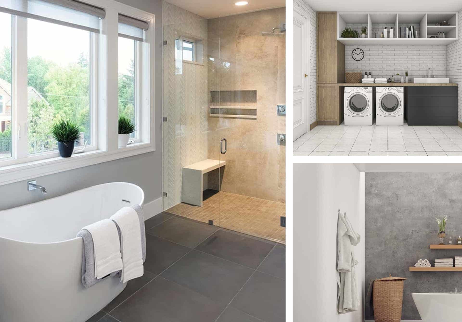 A photo collage of wet areas in the home