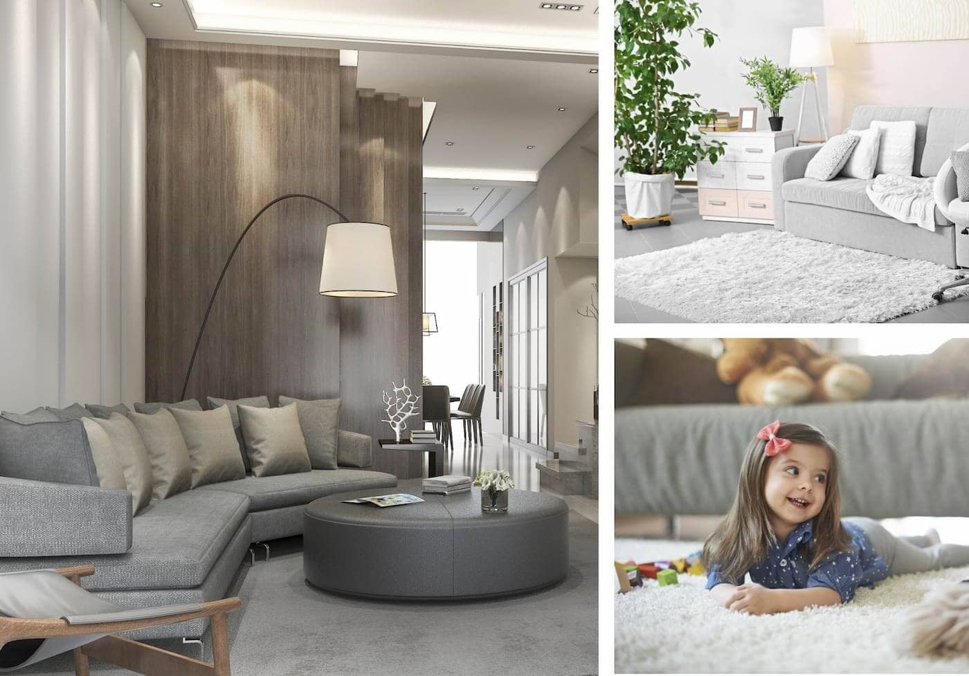 A collage of living room interiors