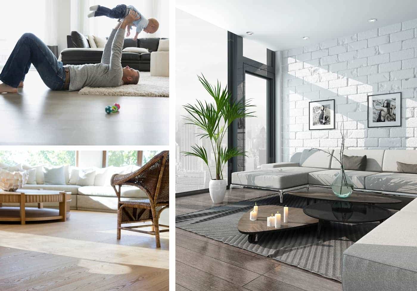 A collage of various living rooms