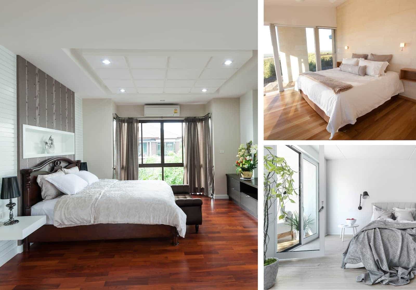 A collage of bedrooms