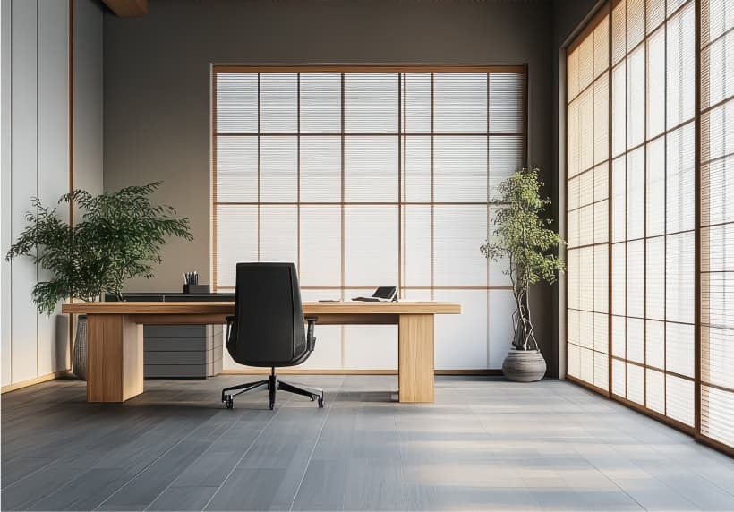 A minimalist Japanese-inspired office