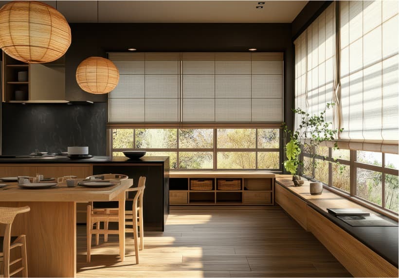 Japanese-inspired organised kitchen & dining area